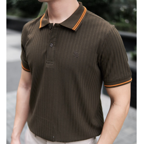 Áo polo nam dệt gân SolBox xanh rêu, nâu cam, cao cấp, trẻ trung, tôn dáng, công sở