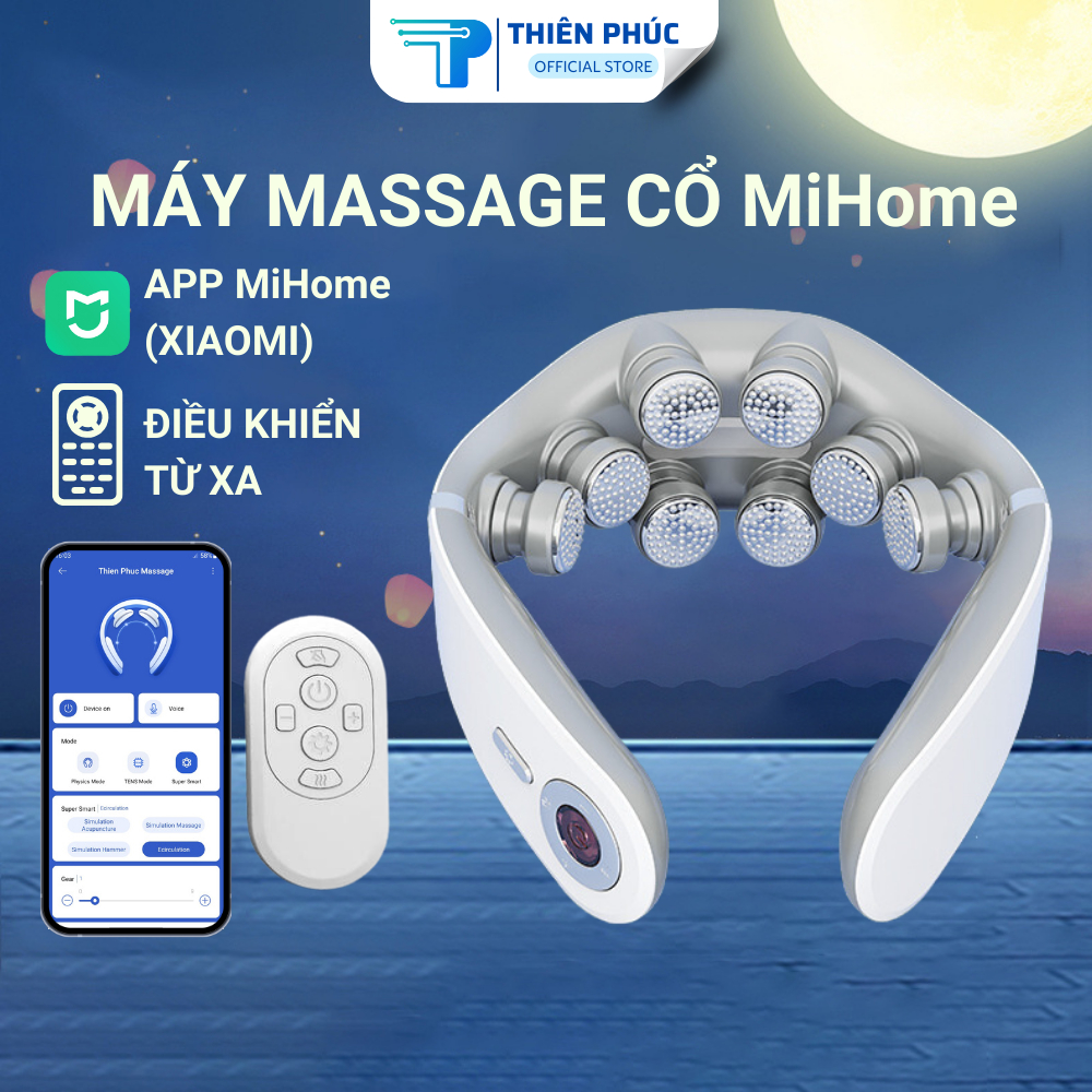 Máy Massage Cổ Vai Gáy Thiên Phúc Tâm Kết Nối App Mihome Với 8 Đầu Mát Xa Xung Điện Tần Số Thấp Có Chườm Nóng