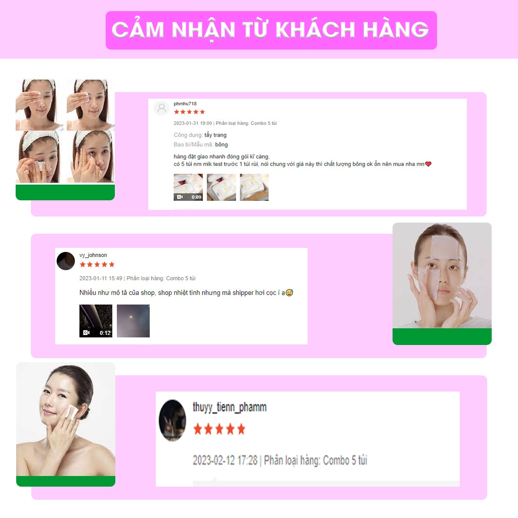 Combo 5 Túi Bông Tẩy Trang Cotton Pads 222 Miếng