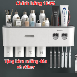 Bộ Nhả Kem Đánh Răng Tự Động, Hộp Đựng Bàn Chải Đánh Răng Lắp Đặt Dán Tường Gạch Men Kèm Cốc Hút Nam Châm