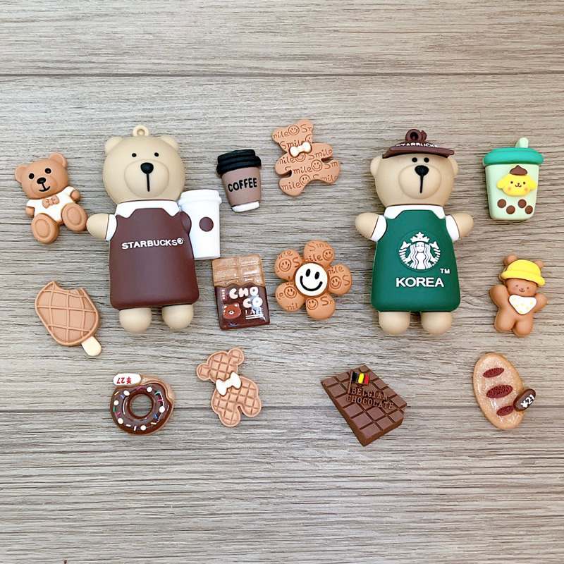 SET CHARM GẤU STARBUCKS TRANG TRÍ DÉP SỤC, DÉP CROCSS
