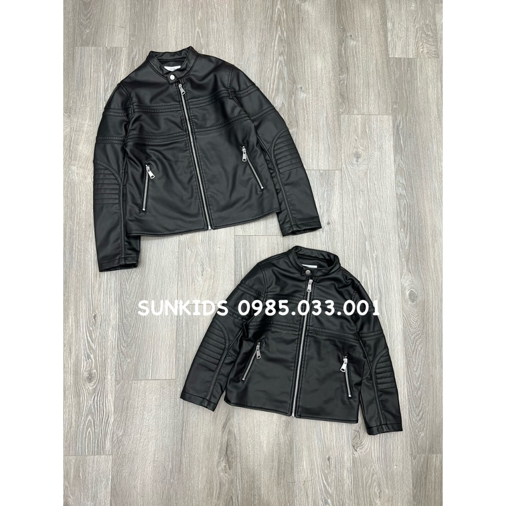 Áo khoác da bé trai bé gái Đen phối Bạc màu dòng size lớn