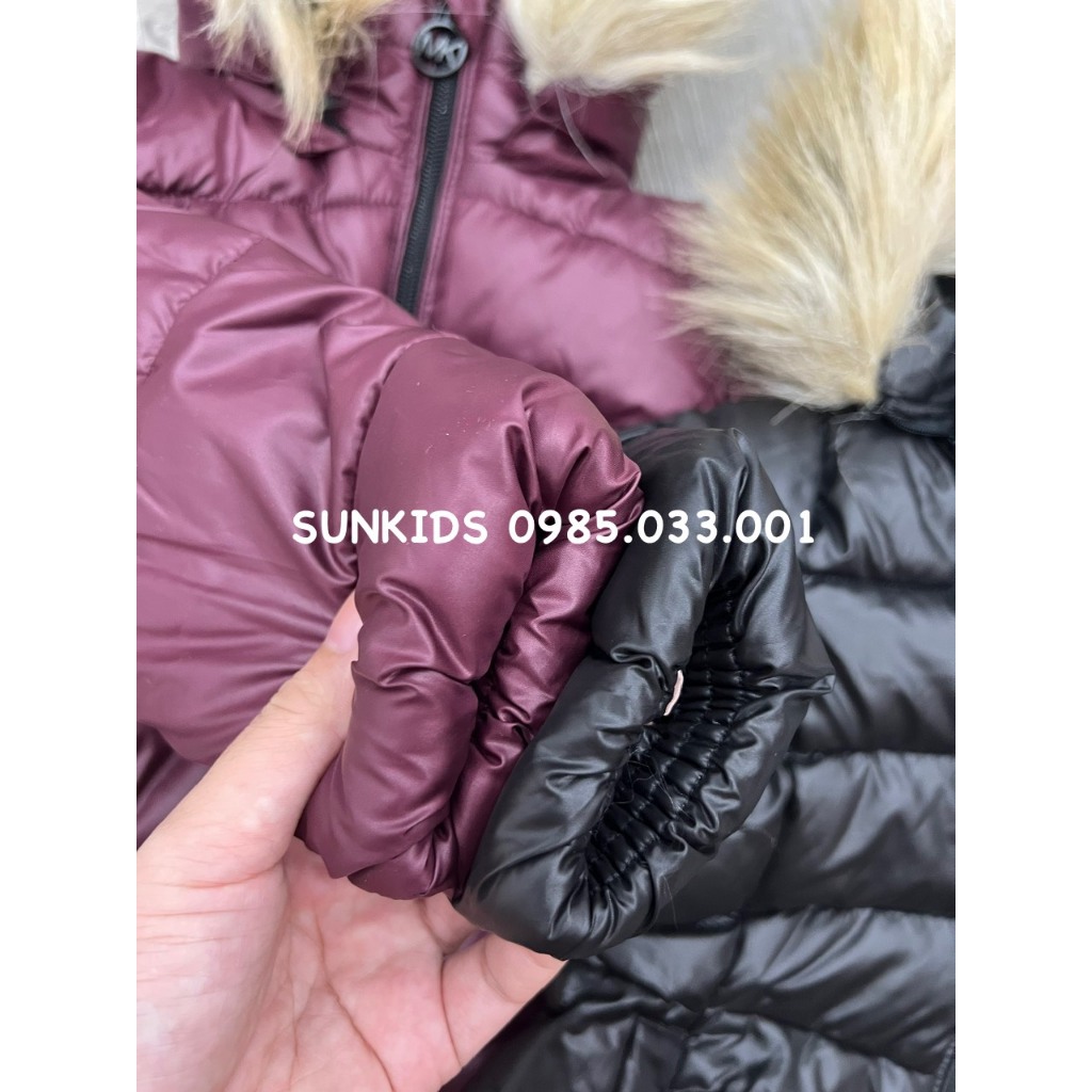 Áo phao bé gái MK dáng dài mũ lông