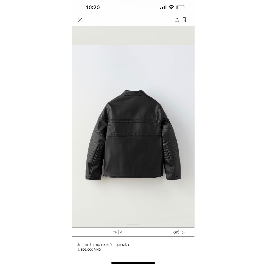 Áo khoác da bé trai bé gái Đen phối Bạc màu dòng size lớn