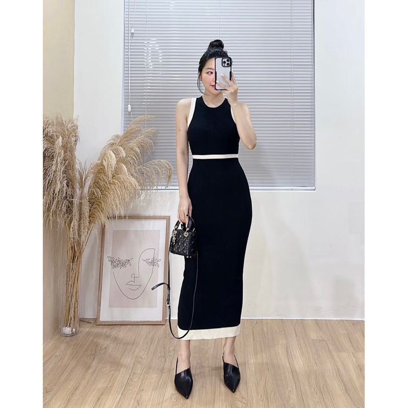 Váy len body kẻ viền