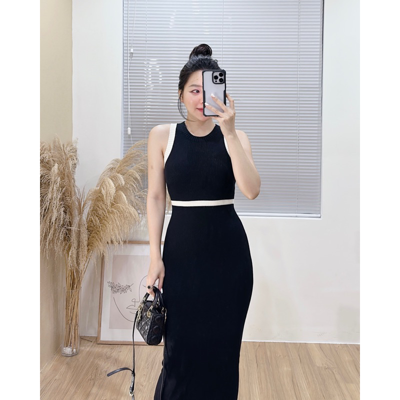 Váy len body kẻ viền