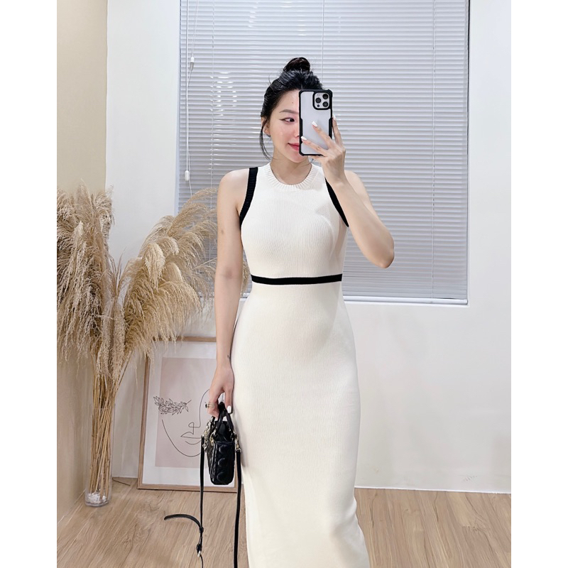 Váy len body kẻ viền