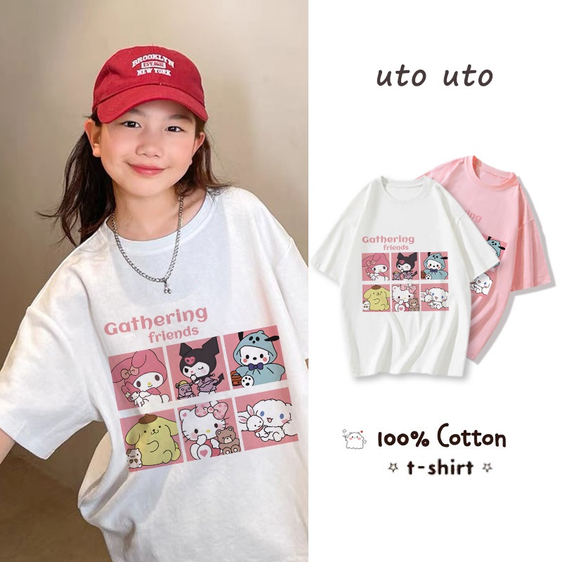 áo thun cho bé gái UTO áo ngắn tay chất cotton mềm mịn thoáng mát in hoạt hình kulomi mẫu mới 2-12 tuổi T0050