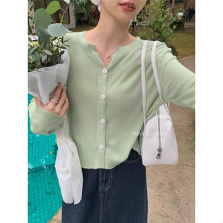 Áo Len Dệt Kim Tay Dài Dáng Lỡ Cổ V, Áo Khoác Len Cardigan Mỏng Thu Đông Dễ Phối Đồ Phong Cách Hàn Quốc | Thảo Chi