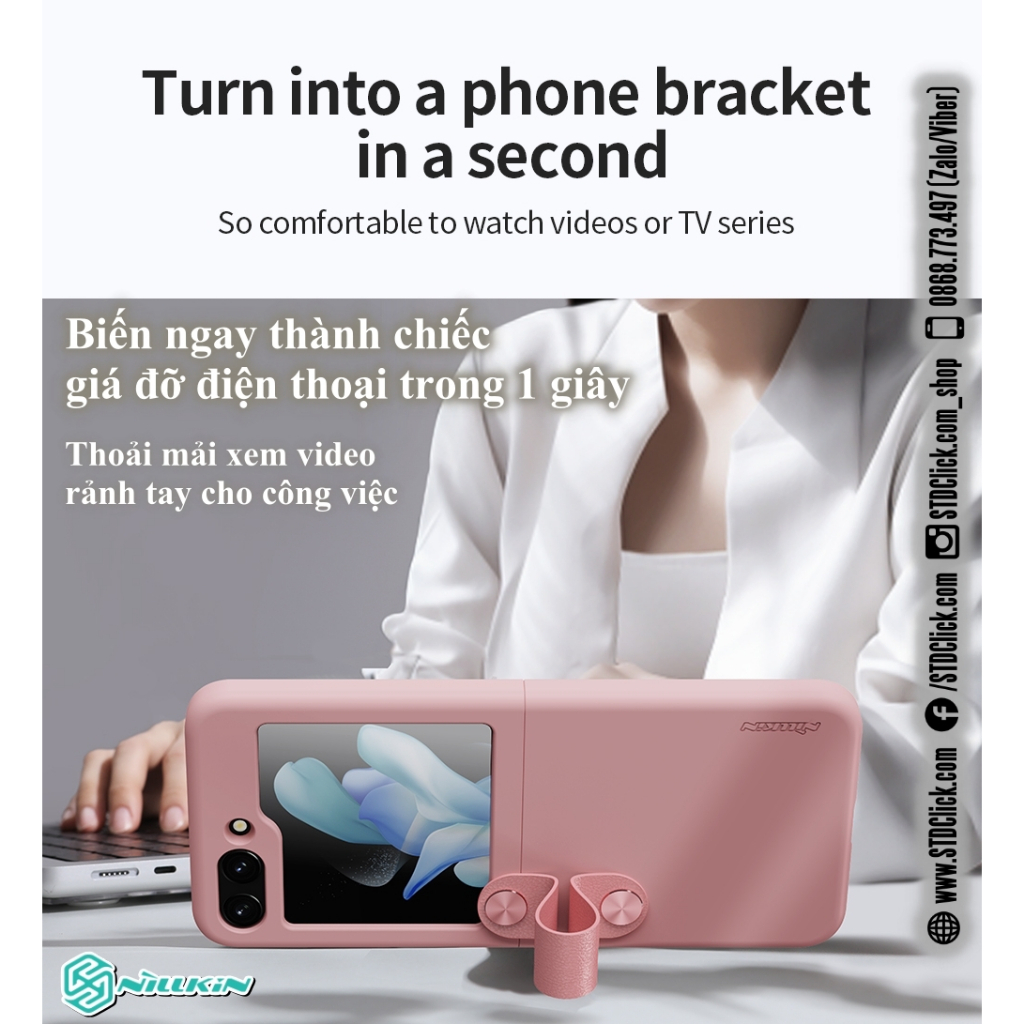 ỐP LƯNG SAMSUNG GALAXY Z FLIP 5 5G NILLKIN Flex Flip Finger Strap liquid silicone - Chính hãng
