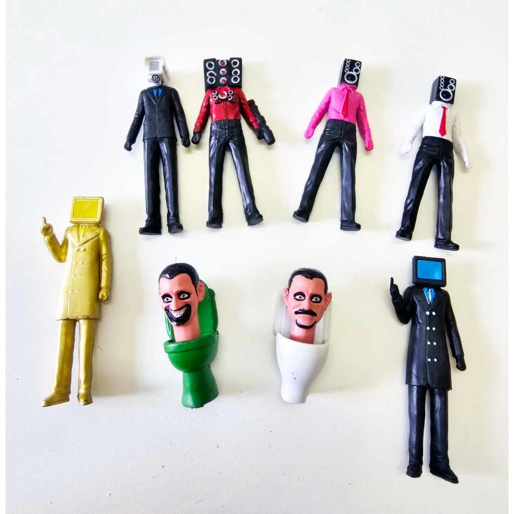 Set 8 môt hình Skibidi Toilet nhựa pvc dẻo kèm thẻ bài