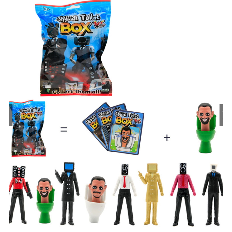 Set 8 môt hình Skibidi Toilet nhựa pvc dẻo kèm thẻ bài