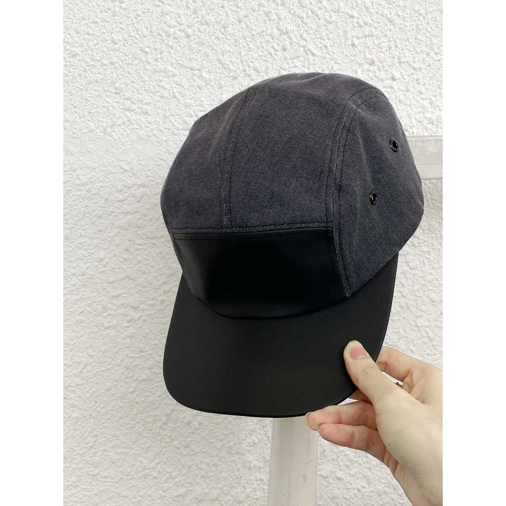 Mũ lưỡi trai phom 5panel màu xám CAPMAN denim phối da CM91