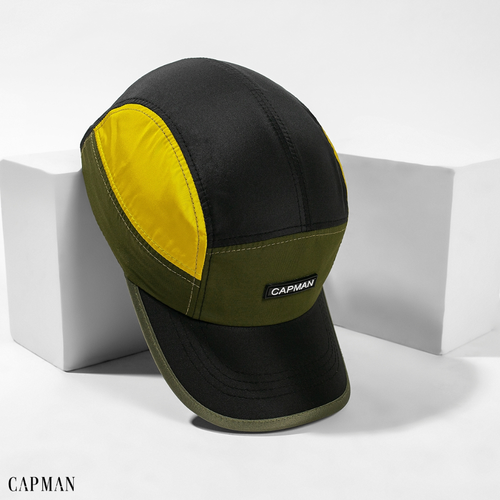 Mũ lưỡi trai thể thao màu đen rêu mỏng nhẹ CAPMAN phom 5panel CM33