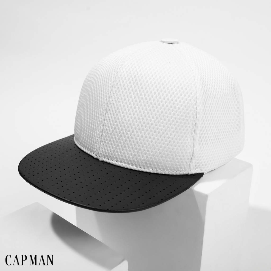 Mũ snapback màu trắng đen CAPMAN lưỡi ngang CM50