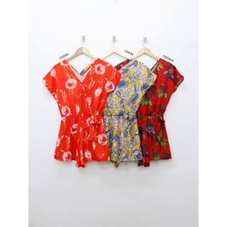 C3299, c3303 & c3304 - romper đắp chéo in lá cột nơ eo