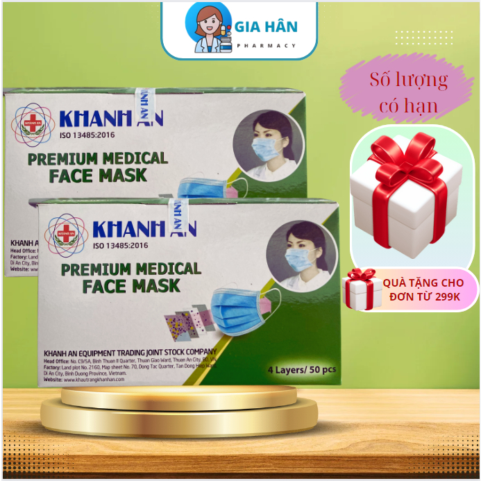 Khẩu trang y tế Khánh An 4 lớp kháng khuẩn hộp 50 cái dùng một lần không sù lông