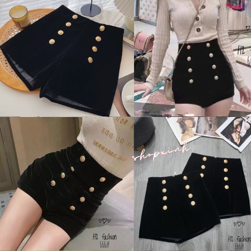 Quần Short Nhung 8 Cúc Đồng Lưng Cao, Quần Đùi Nhung 8 Cúc 2 Lớp Tôn Dáng Cho Nữ - Shopxinh888888