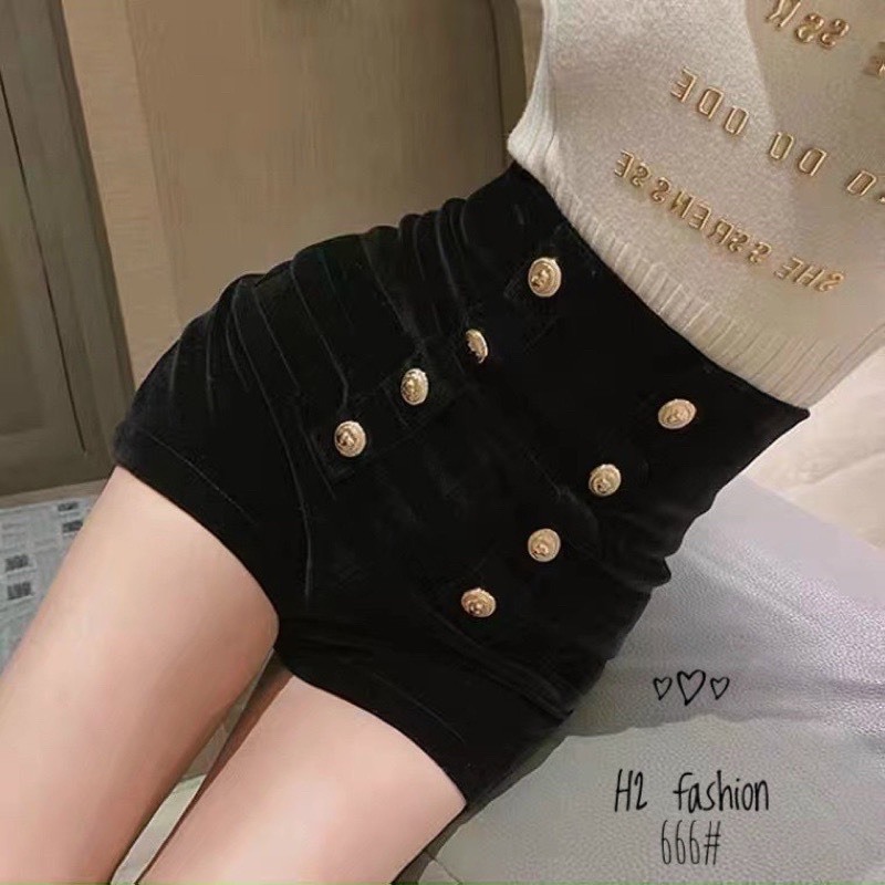 Quần Short Nhung 8 Cúc Đồng Lưng Cao, Quần Đùi Nhung 8 Cúc 2 Lớp Tôn Dáng Cho Nữ - Shopxinh888888