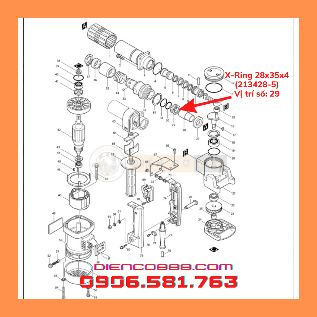 Roăng nòng đục Makita 0810, 0835, 0837, MT860 loại tròn 27x34x3 hoặc vuông 28x35x4