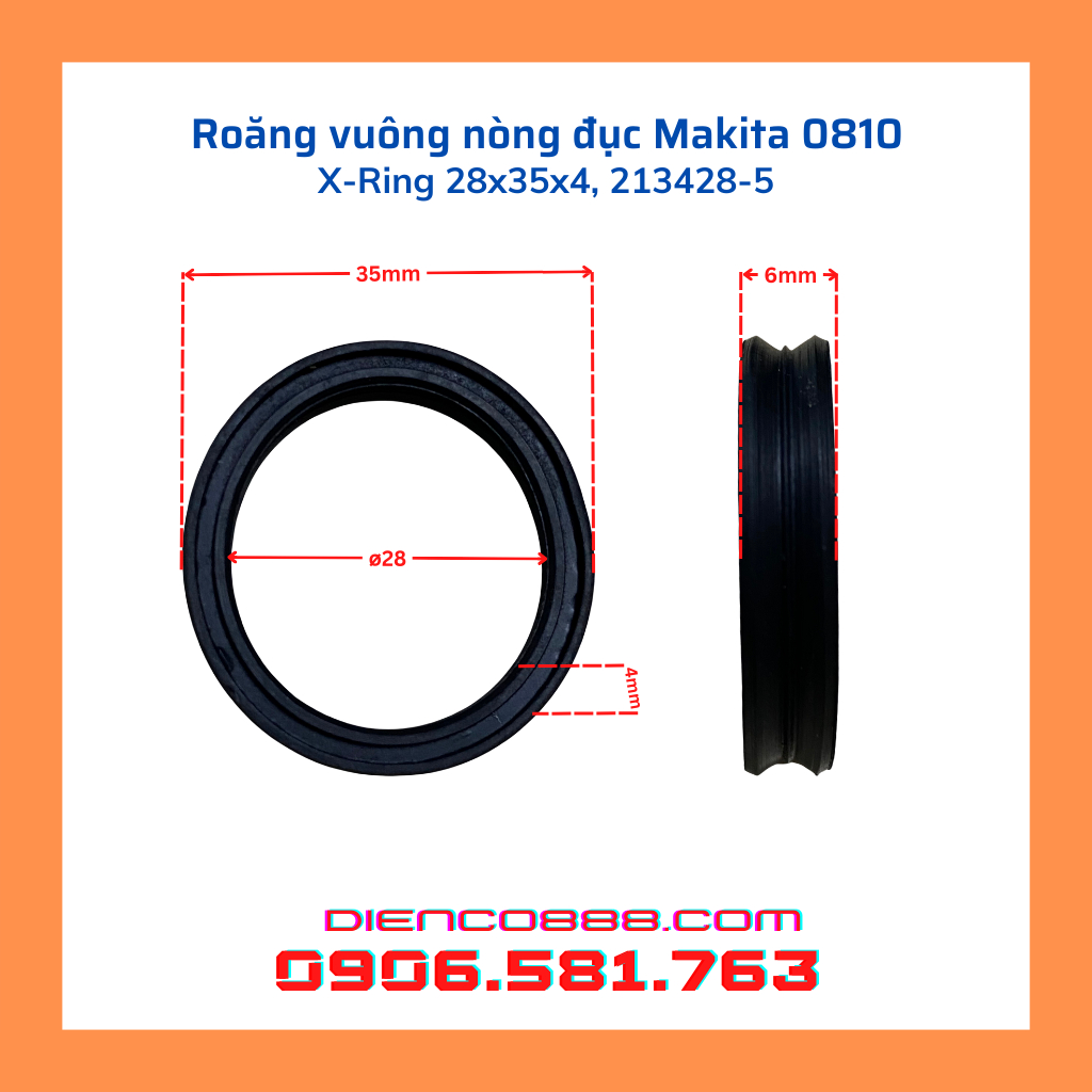 Roăng nòng đục Makita 0810, 0835, 0837, MT860 loại tròn 27x34x3 hoặc vuông 28x35x4