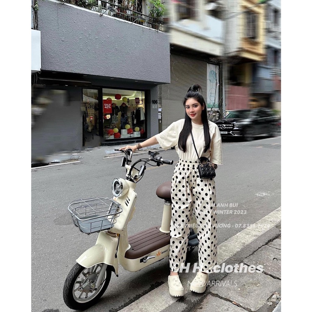 Set Áo Thun Mix Quần Đũi Chấm Bi, Áo Phông Phồi Quần Ống Suông Họa Tiết Cute