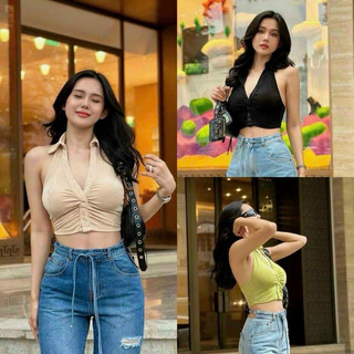 Áo croptop cổ bẻ khoét lưng