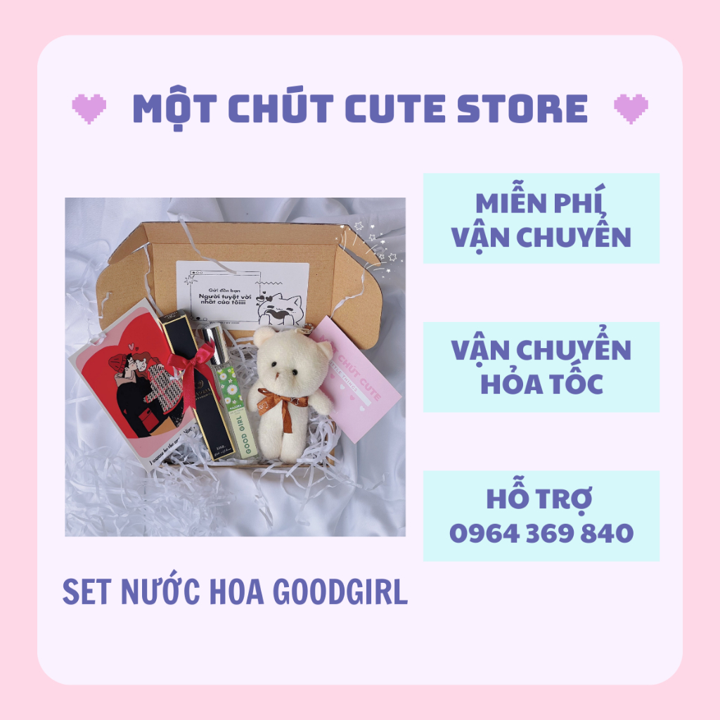 Set quà tặng NOEL Nước hoa Nữ, gấu, thiệp tặng bạn gái, bạn thân - Một chút cute store