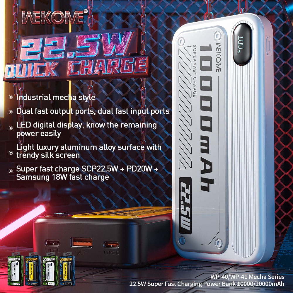 Sạc dự phòng 22.5W WEKOME dung lượng 10000mAh 20000mAh chống cháy nổ cho iPhone samsung xiaomi