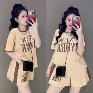 ĐỒ BỘ ĐÙI COTTON NỮ MẶC NHÀ ÁO FORM RỘNG IN CHỨ NEW-NEW