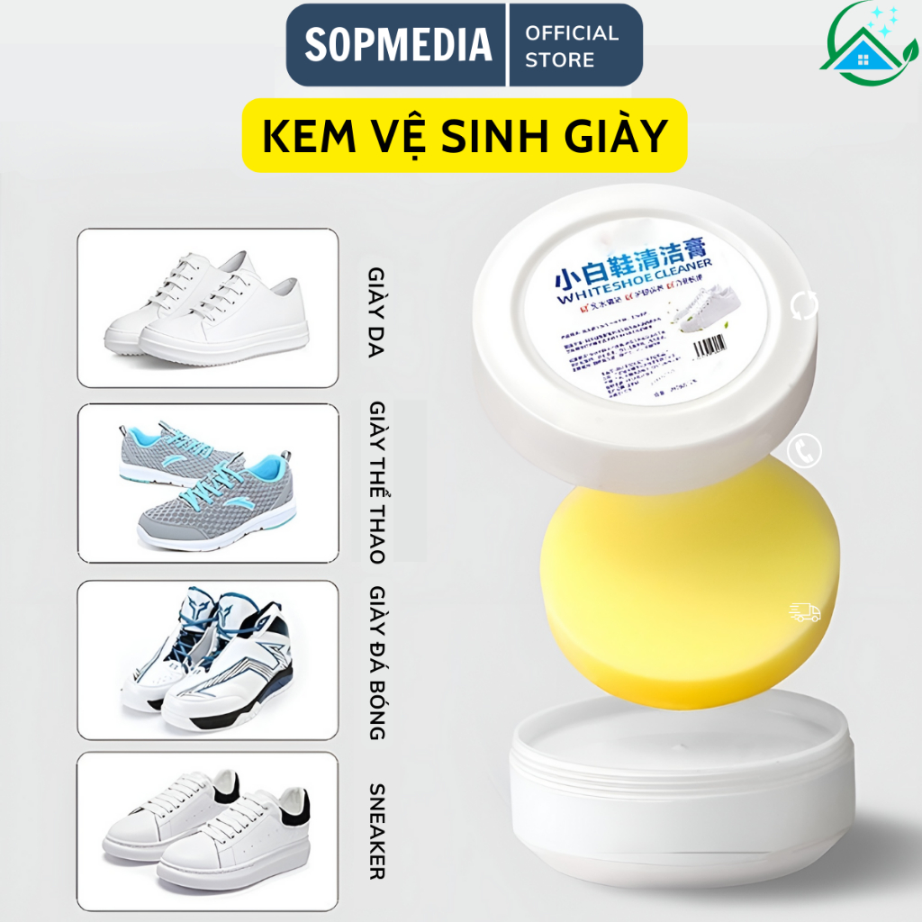 Sáp tẩy trắng giày SOP MEDIA  kem đánh giày sáp vệ sinh đồ da đa năng 260g