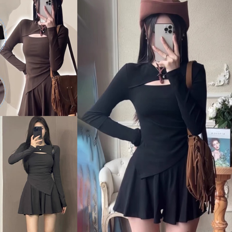 ÁO THUN DÀI TAY NỮ VẠT CHÉO KHOÉT NGỰC  m62