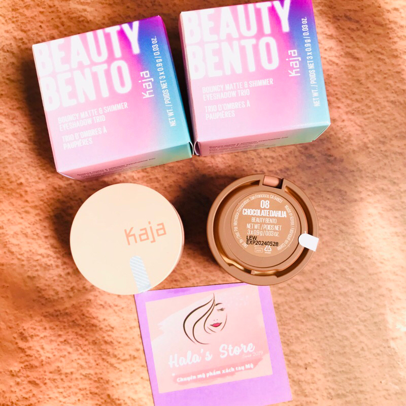 Phấn mắt Kaja Eye Bento Bouncy Eyeshadow Trio Chocolate Dahlia - crushed pearl , cool khaki, brown sugar