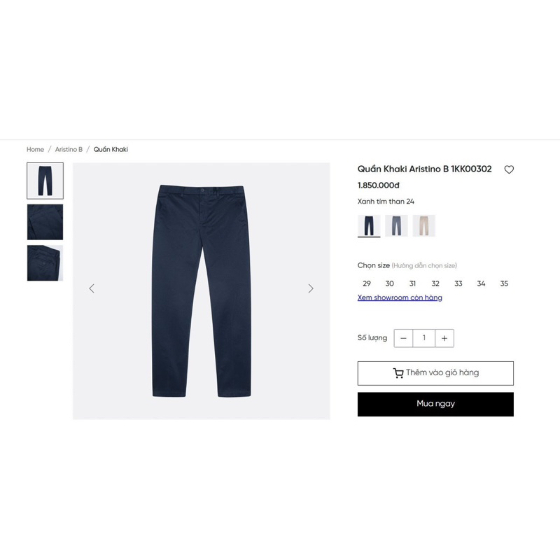 Quần kaki nam ARISTINO BO.SS 100% cotton AKK00302