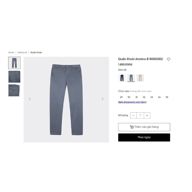 Quần kaki nam ARISTINO BO.SS 100% cotton AKK00302