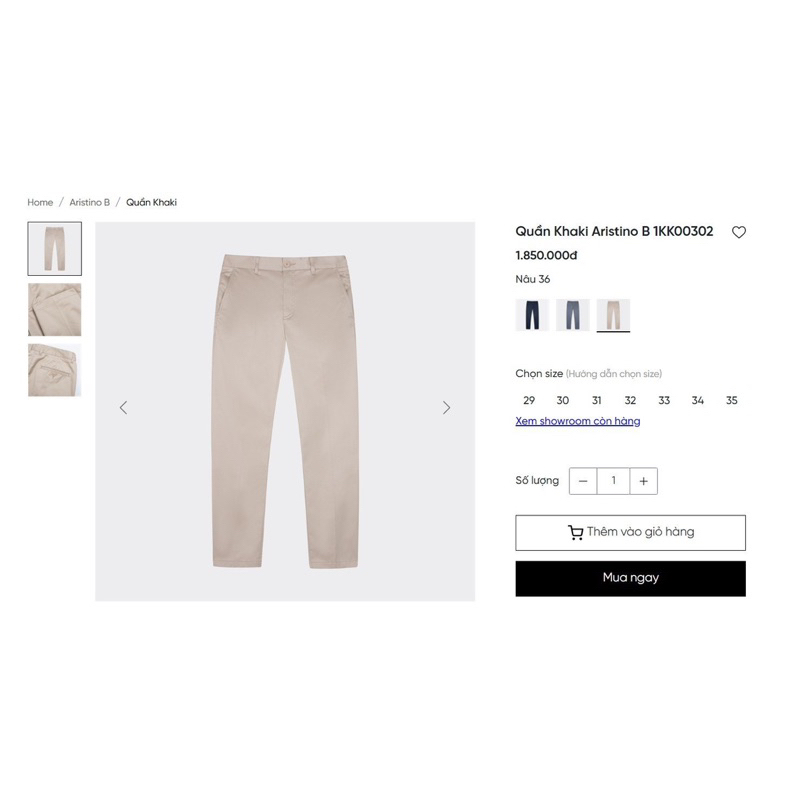 Quần kaki nam ARISTINO BO.SS 100% cotton AKK00302