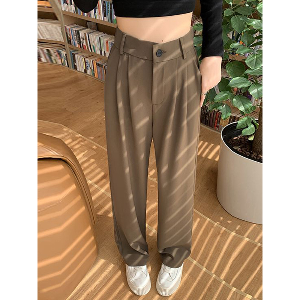 Quần ống rộng, quần suông nữ khóa trước 1 cúc loại lưng cao dáng dài | BigBuy360 - bigbuy360.vn