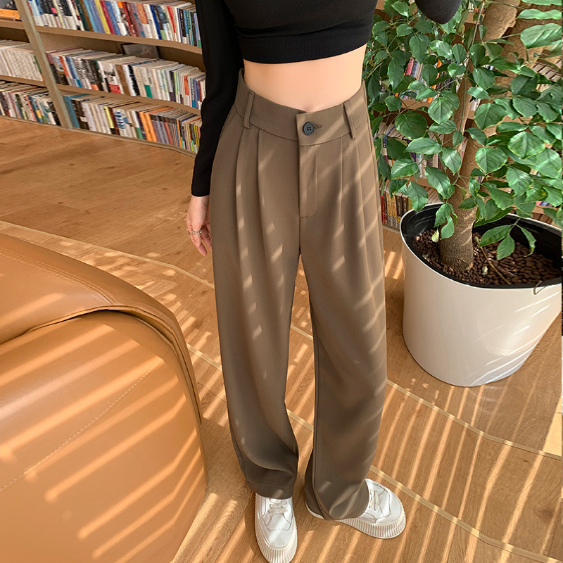 Quần ống rộng, quần suông nữ khóa trước 1 cúc loại lưng cao dáng dài | BigBuy360 - bigbuy360.vn