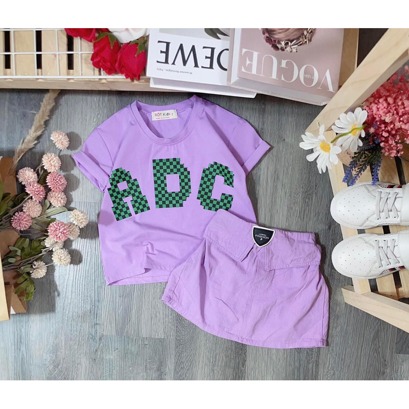 Set váy kaki áo cotton form rộng bé gái 20-40kg hàng đẹp bán shop