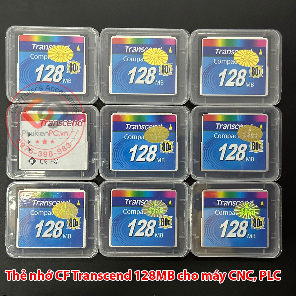 Thẻ nhớ CF Transcend 128MB 80x, dùng cho máy CNC, PLC công nghiệp, Áo thẻ Adapter PCMCIA, đầu USB hiệu SSK đọc thẻ CF