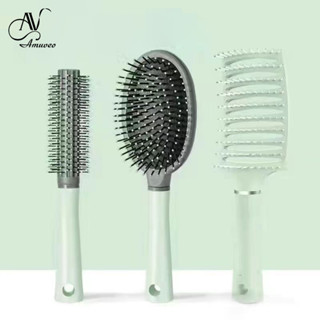 Set Lược Chải Gỡ Rối AMUVEO Có Túi Đêm Khí, Chuyên Dụng Cho Tóc Xoăn, Tạo Phồng, Xanh Xinh Xắn LU-02