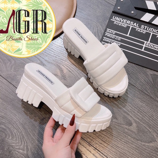 Dép xuồng bản 3 sọc quai dán đế pu cao 8 cm