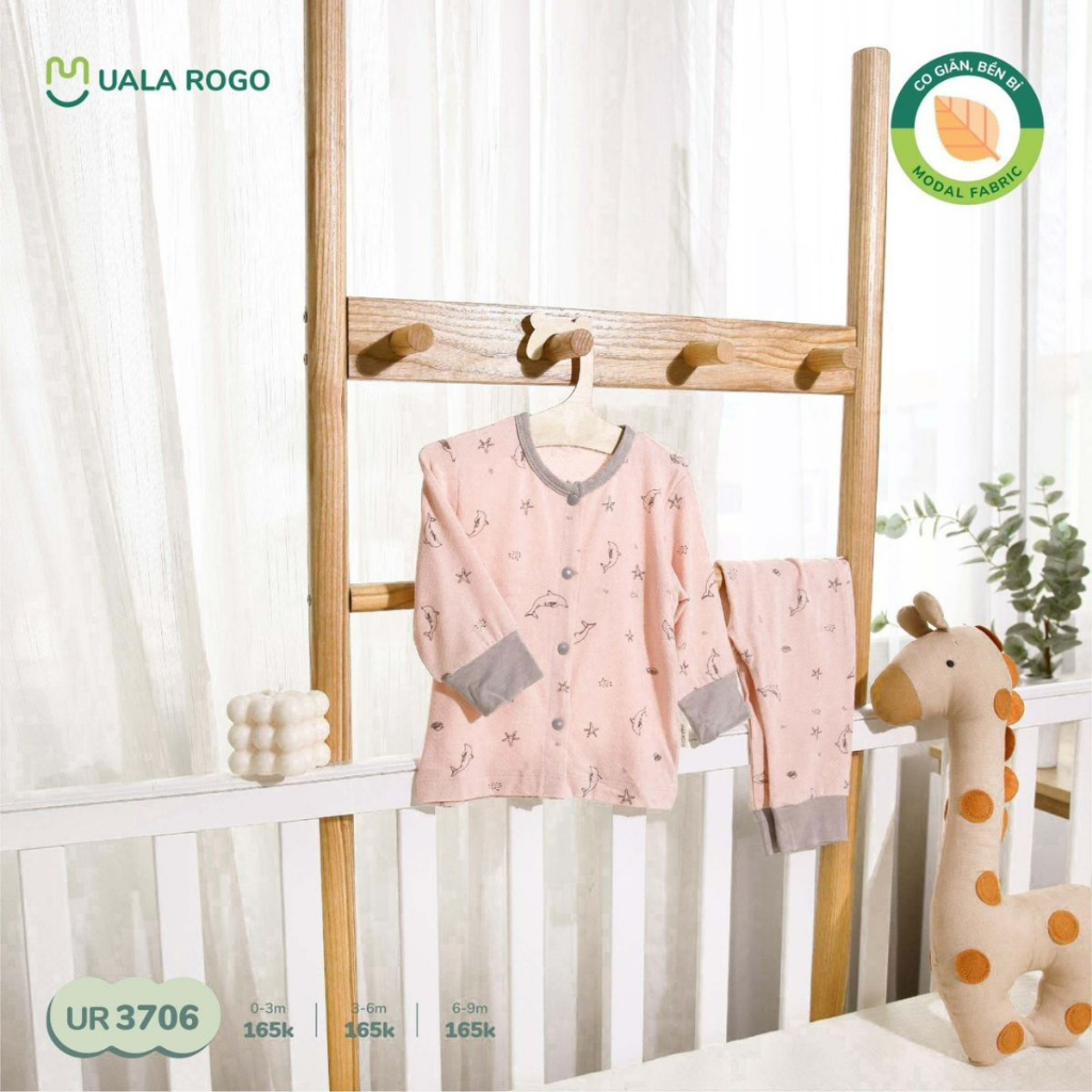 UALAROGO Bộ quần áo sơ sinh cho bé  0-9 tháng dài tay cúc giữa vải Modal thấm hút thoáng mát co giãn 3706