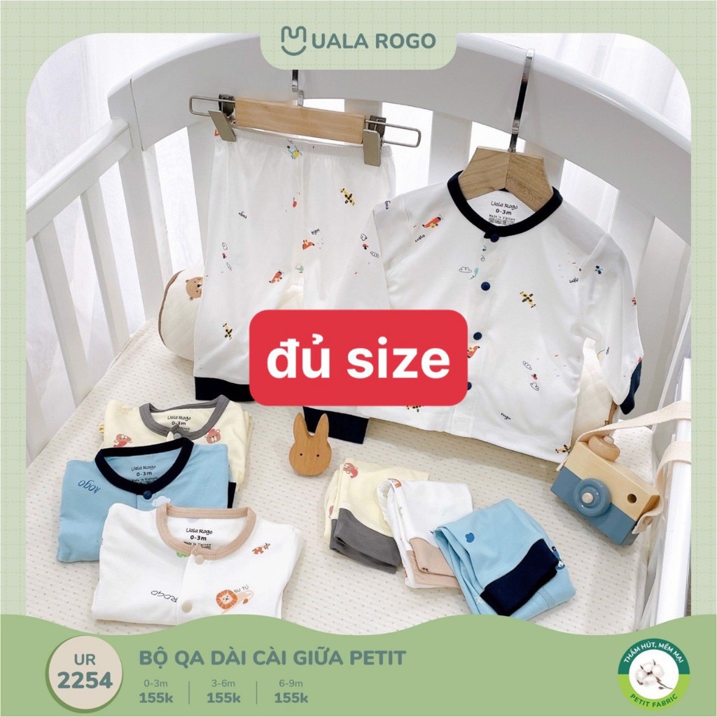 UALAROGO Bộ quần áo sơ sinh cho bé  0-9 tháng dài tay cúc giữa vải Modal thấm hút thoáng mát co giãn 3706