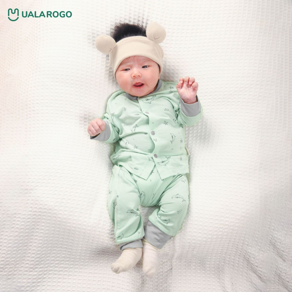 UALAROGO Bộ quần áo sơ sinh cho bé  0-9 tháng dài tay cúc giữa vải Modal thấm hút thoáng mát co giãn 3706