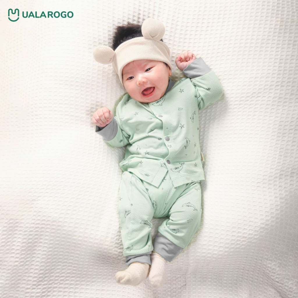 UALAROGO Bộ quần áo sơ sinh cho bé  0-9 tháng dài tay cúc giữa vải Modal thấm hút thoáng mát co giãn 3706