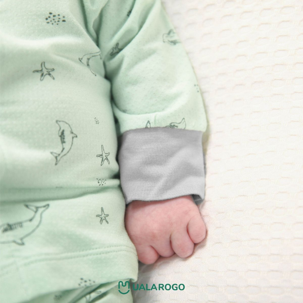 UALAROGO Bộ quần áo sơ sinh cho bé  0-9 tháng dài tay cúc giữa vải Modal thấm hút thoáng mát co giãn 3706