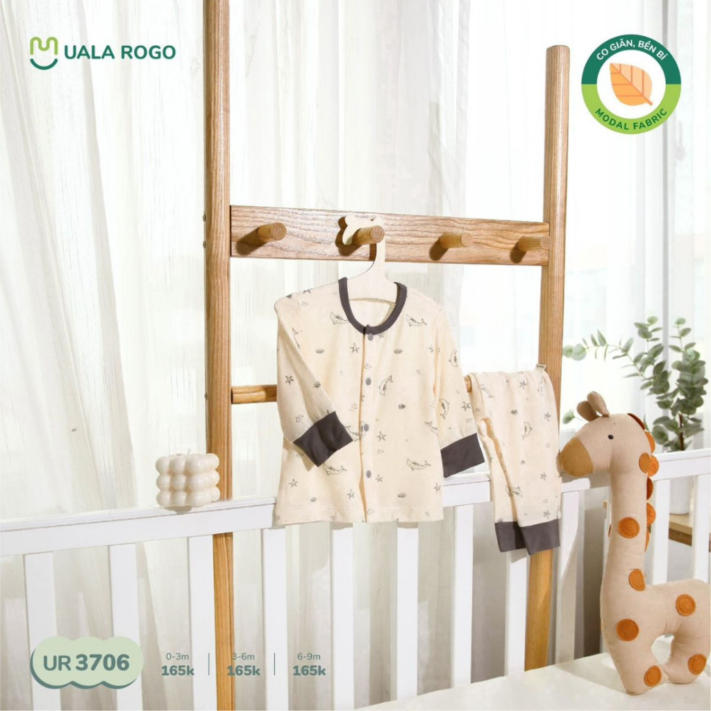 UALAROGO Bộ quần áo sơ sinh cho bé  0-9 tháng dài tay cúc giữa vải Modal thấm hút thoáng mát co giãn 3706
