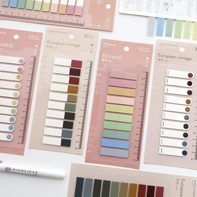 Sấp 200 giấy đánh dấu trang sách, màu sắc đa dạng,10 màu mỗi sấp GĐD01