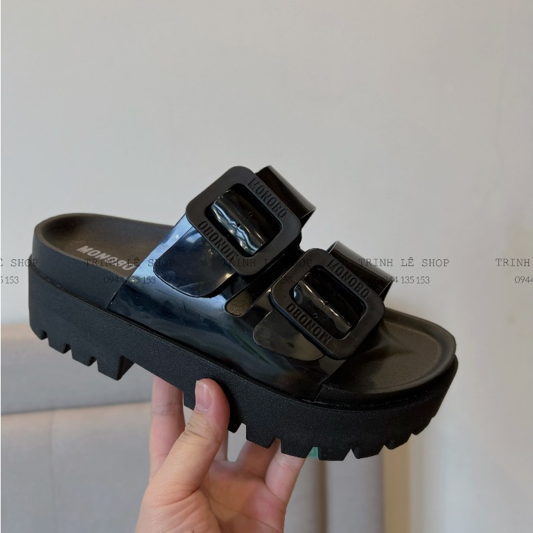 Dép Thái Lan Nữ Hai Quai Ngang Khóa Vuông Mũi Tròn MONOBO Jello 2 Đế Răng Cưa Cao 5 Phân